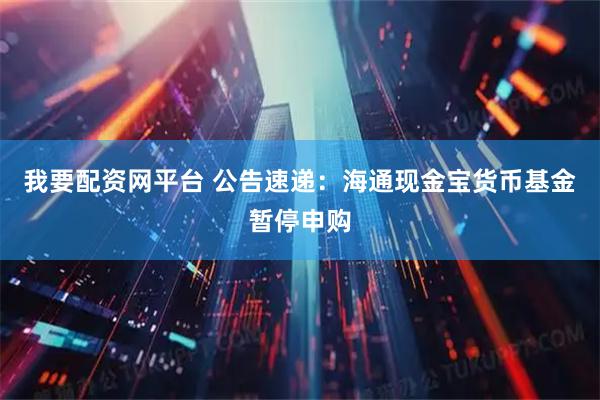 我要配资网平台 公告速递：海通现金宝货币基金暂停申购