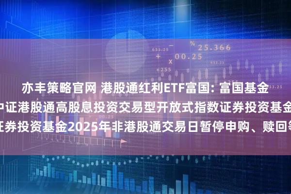 亦丰策略官网 港股通红利ETF富国: 富国基金管理有限公司关于富国中证港股通高股息投资交易型开放式指数证券投资基金2025年非港股通交易日暂停申购、赎回等业务的公告
